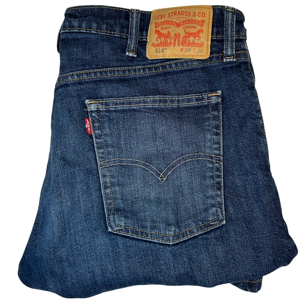 Levis 514 Straight Fit Jeans 38x30 Mens Dark Wash Stretch Denim Pants 00514-0551